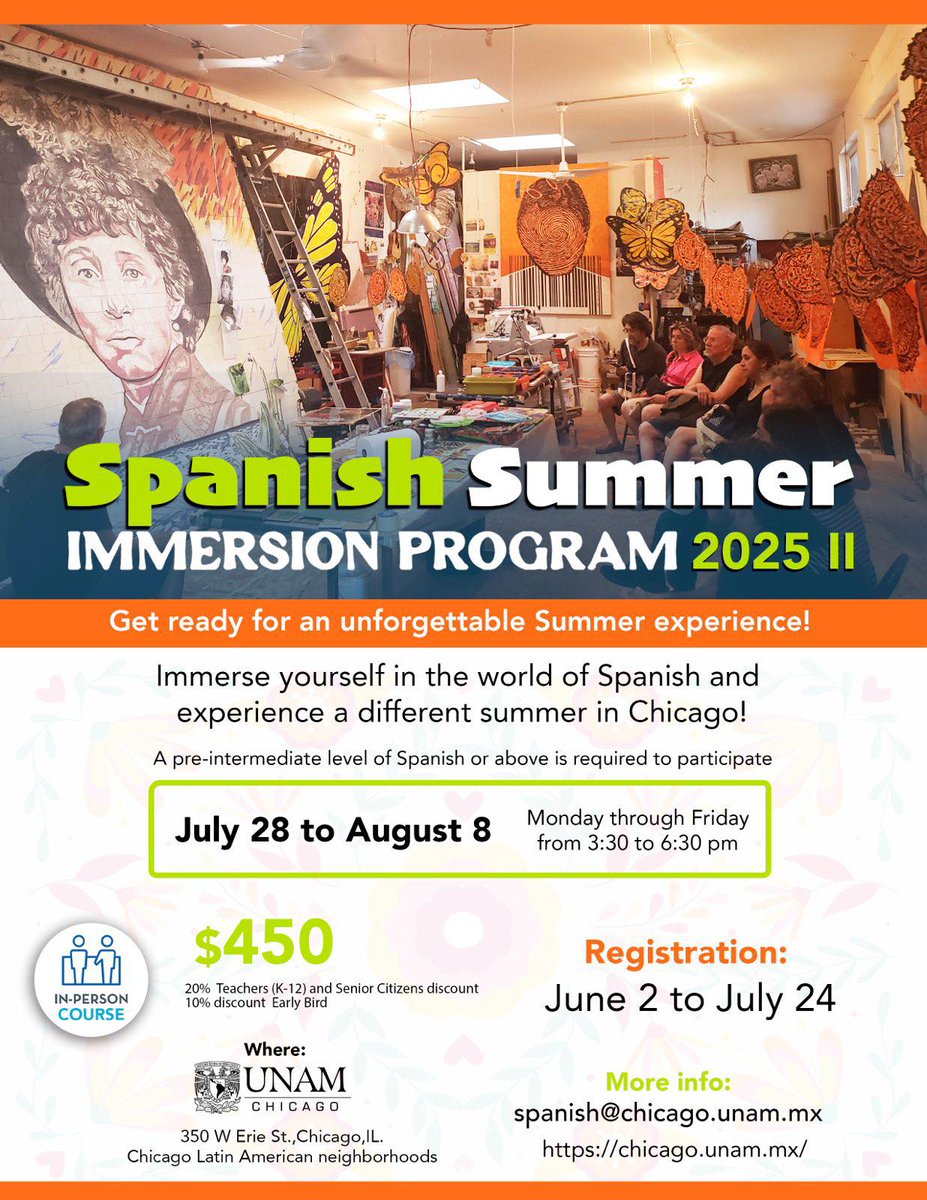 Students of Spanish Summer Immersion Program visited the Paseo Boricua in Humboldt Park 😃This is only a sneak peek of the magic experienced in this course ✨ 
Don't wait!!! Sign up for upcoming July program.  We’re waiting for you! 🫶
#UNAMChicago #UNAM #SpanishSummer #Spanish