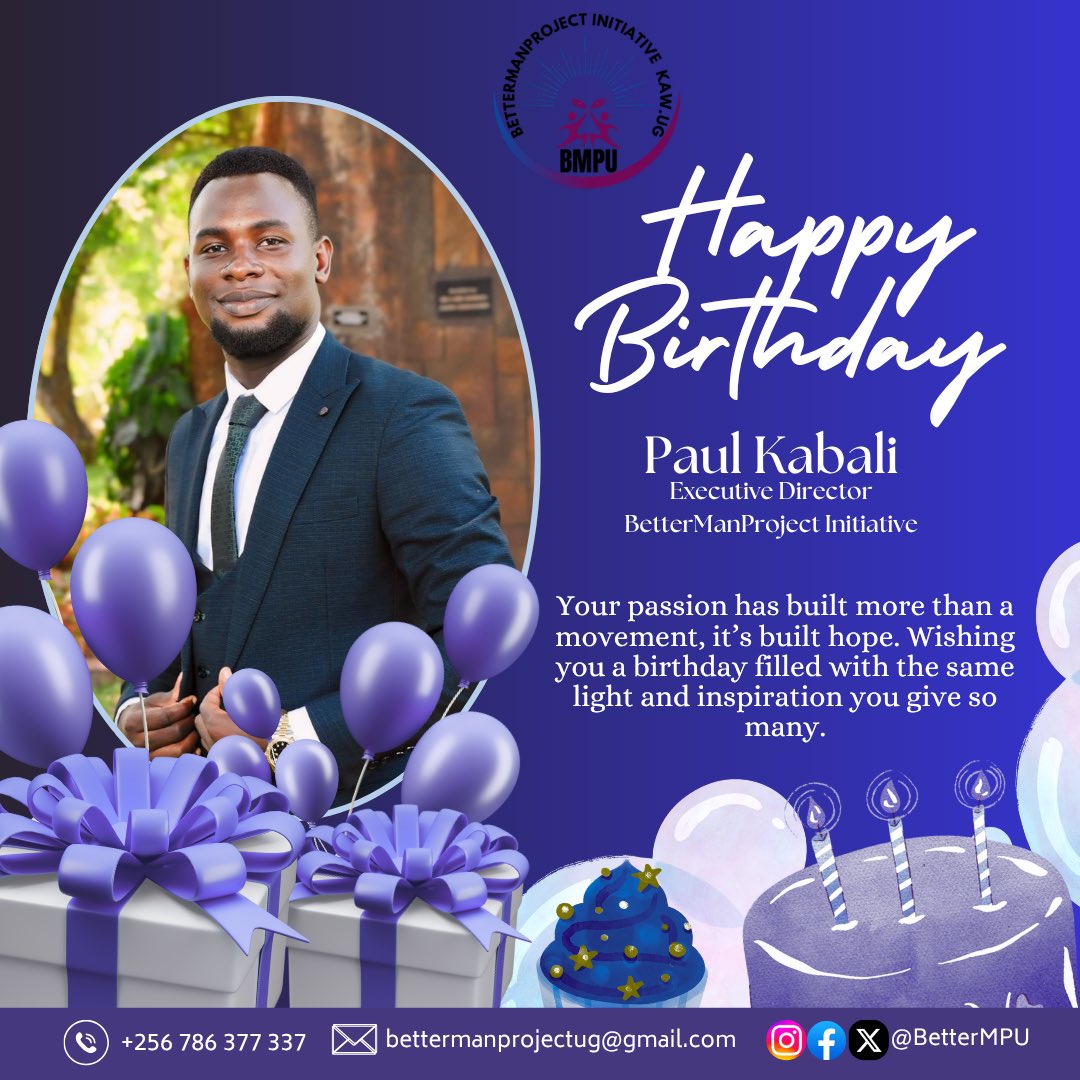 BetterManProject Initiative Kaw. Ug (@bettermpu) on Twitter photo Happy birthday to our dear Executive Director <a href="/paul_kabali/">kabali paul</a> 🎉🎂🥳 your leadership breathes life into purpose and transformation.
#Bettermanprojectug
#HBD Happy birthday to our dear Executive Director <a href="/paul_kabali/">kabali paul</a> 🎉🎂🥳 your leadership breathes life into purpose and transformation.
#Bettermanprojectug
#HBD