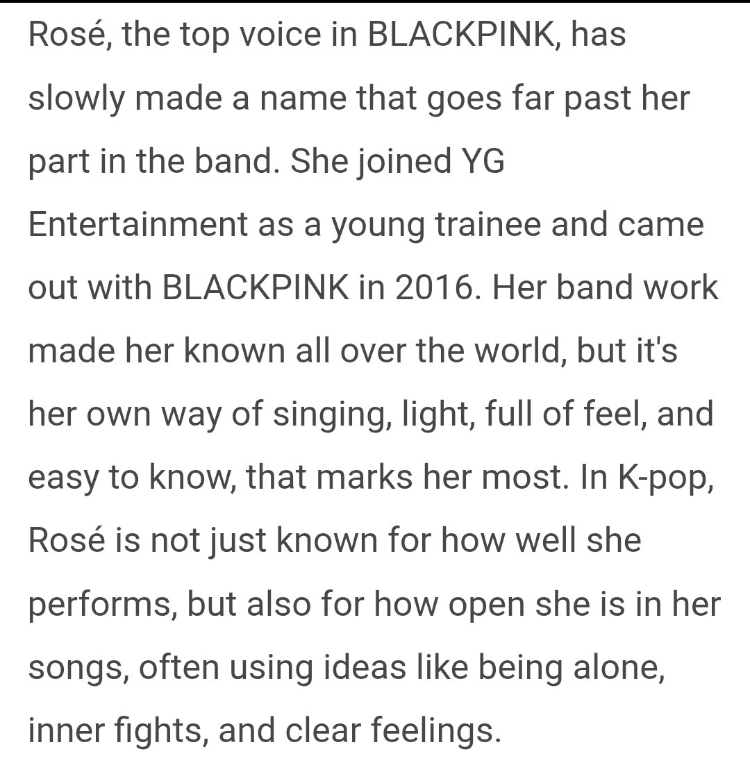 NumberOnesNews's tweet photo. Rosé, the top voice in BLACKPINK, has slowly made a name that goes far past her part in the band. She joined YG Entertainment as a young trainee and came out with BLACKPINK in 2016. Her band work made her known all over the world, but it's her own way of singing, light, full of feel, and easy to know, that marks her most.
🔗:https://t.co/HezBVhKNPG

#ROSÉ_toxictilltheend #rosiebyROSÉ     #ROSÉ_rosie     #rosesarerosie