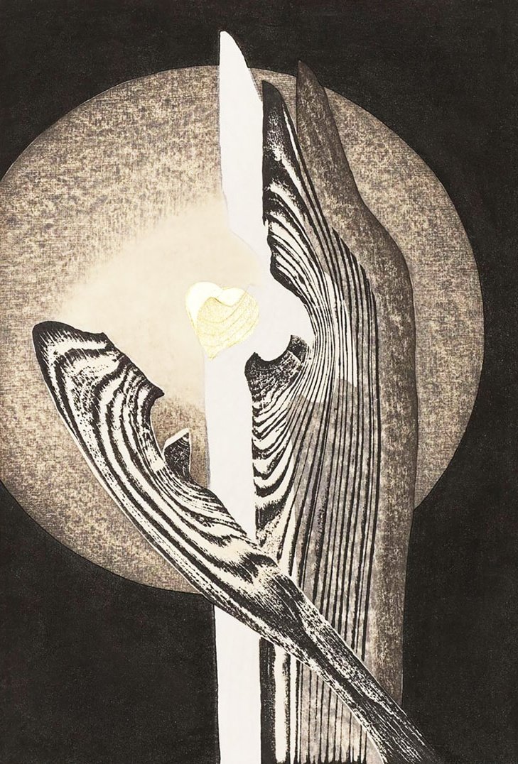 Iwami Reika
Song of water,1978
(Woodcut, gold leaf, embossing)