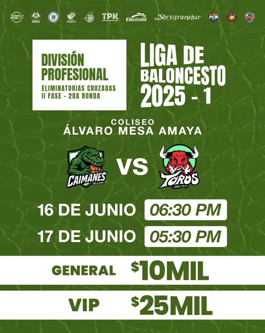 En casa es a otro precio,  a llenar el  Alvaro Mesa Amaya. 
🚨COMPRA YA 🚨 ticketshop.com.co/eventos/caiman…

#todossomoscaimanes #Villavicencio #baloncesto #caimanesdelllano.