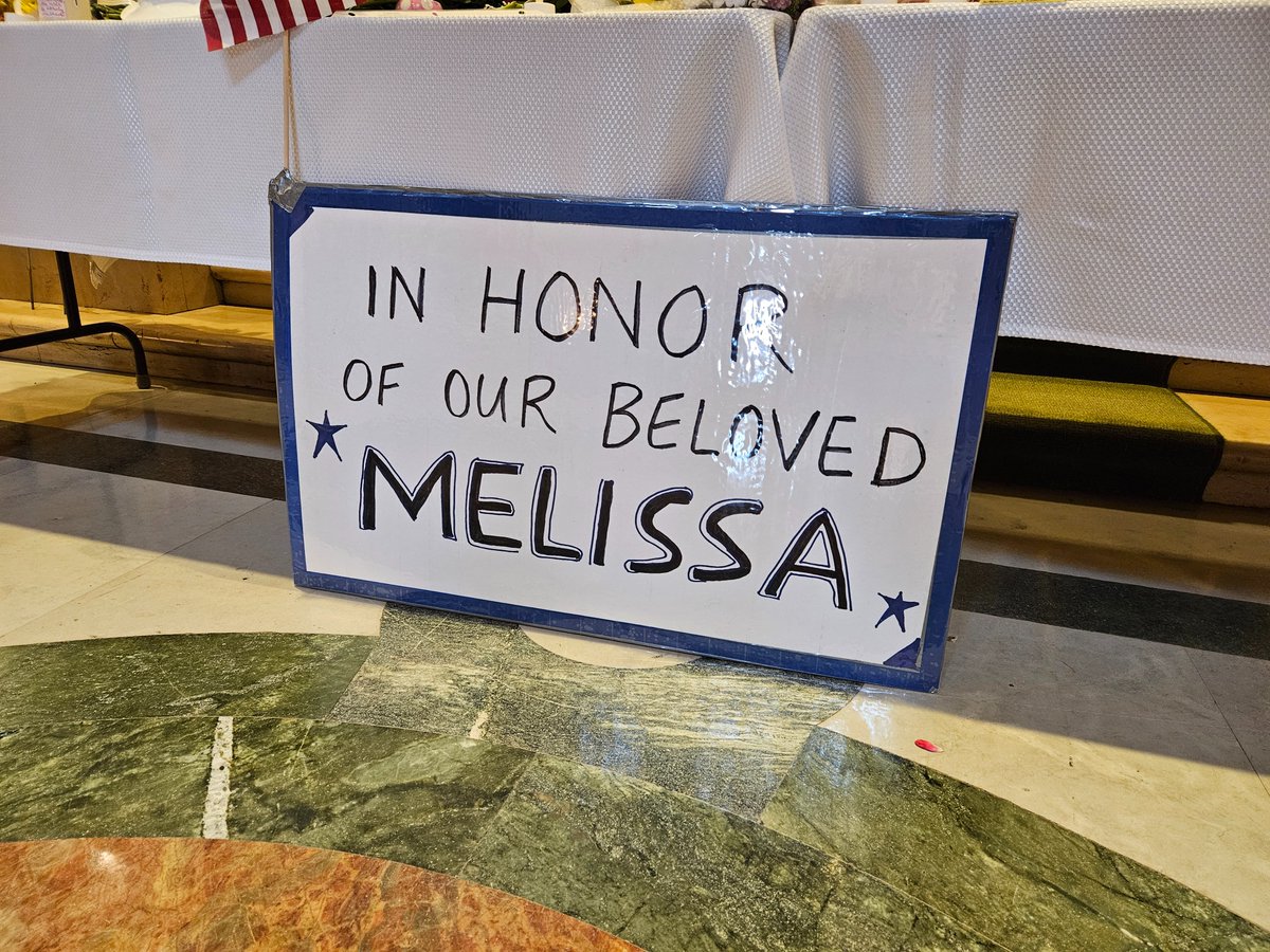 DannySpewak's tweet image. Inside the state capitol, people are stopping by a memorial today for Rep. Melissa Hortman, honoring her life and legacy as House Speaker and DFL caucus leader. @kare11