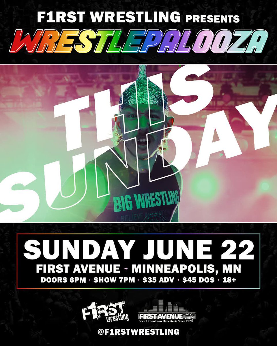 Devon Monroe (@thedevonmonroe) on Twitter photo ‼️ WRESTLEPALOOZA ‼️
THIS SUNDAY! #WRESTLEPALOOZA
<a href="/f1rstwrestling/">F1RST Wrestling</a> | <a href="/FirstAvenue/">First Avenue</a>
Minneapolis, Minnesota
Doors 6pm | Show 7pm | 18+
Tickets: $35 ADV | $45 DOS
🎟️: axs.com/events/920946/… ‼️ WRESTLEPALOOZA ‼️
THIS SUNDAY! #WRESTLEPALOOZA
<a href="/f1rstwrestling/">F1RST Wrestling</a> | <a href="/FirstAvenue/">First Avenue</a>
Minneapolis, Minnesota
Doors 6pm | Show 7pm | 18+
Tickets: $35 ADV | $45 DOS
🎟️: axs.com/events/920946/…