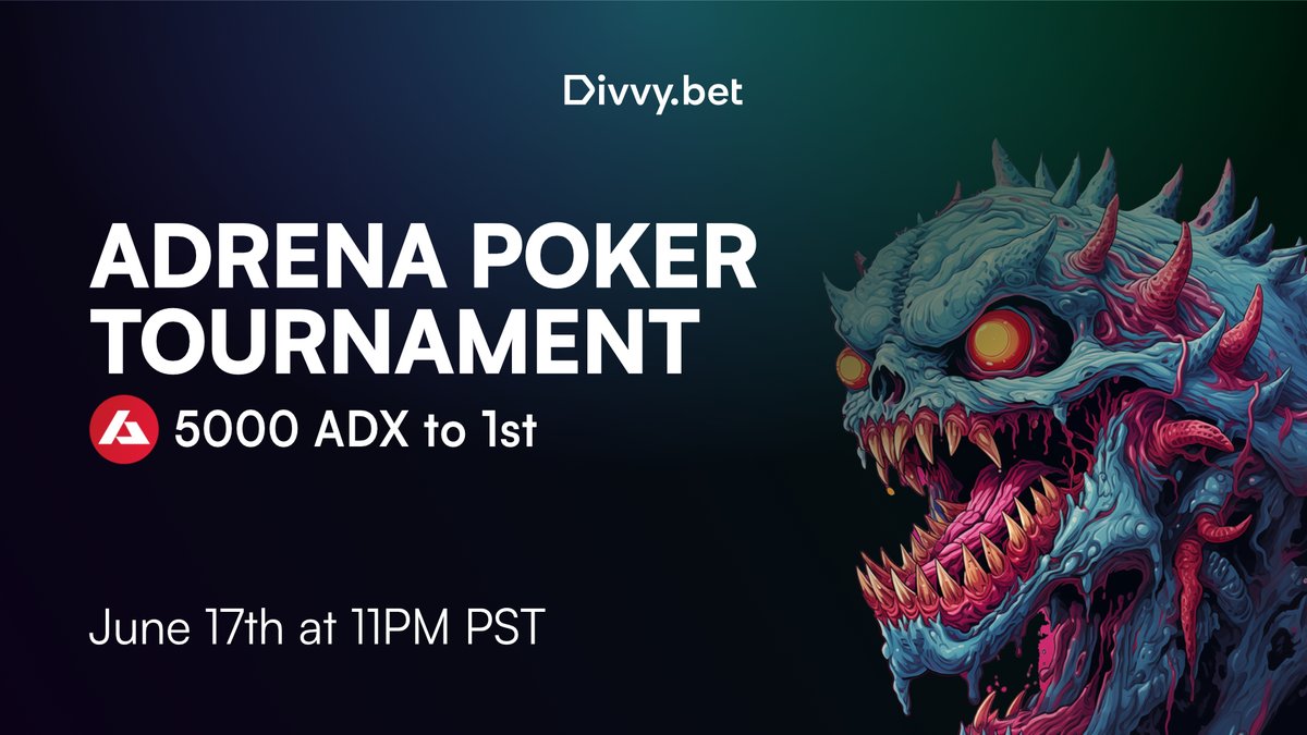 🃏🃏 Divvy 🤝 Adrena Poker Tourney! ♠️♥️

We're thrilled to announce that we're teaming up with @adrenaprotocol for a poker tournament TOMORROW, June 17th, hosted by 9x RG champ @theGoldenBlazer! 🏆 🃏💰

Join us for an action-packed evening of poker, prizes, and excitement.