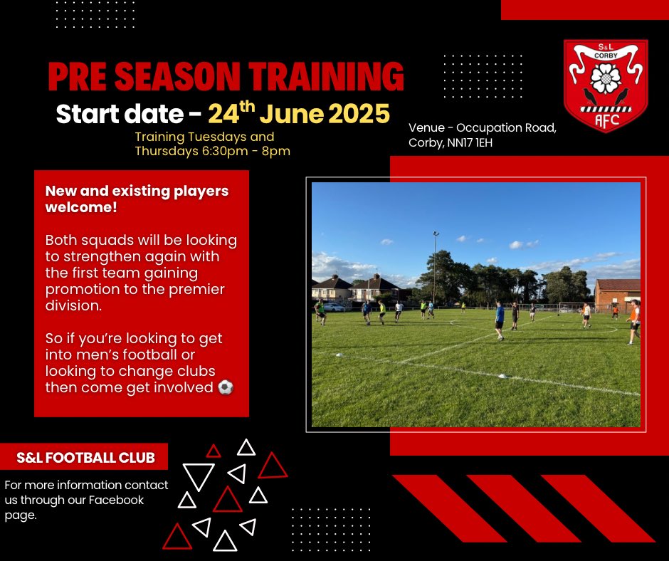 Not long now…⏳

Join us for pre season training, starting the 24th June at S&amp;L Football Club!

🇾🇪🇾🇪🇾🇪🇾🇪🇾🇪🇾🇪🇾🇪🇾🇪🇾🇪🇾🇪🇾🇪🇾🇪🇾🇪