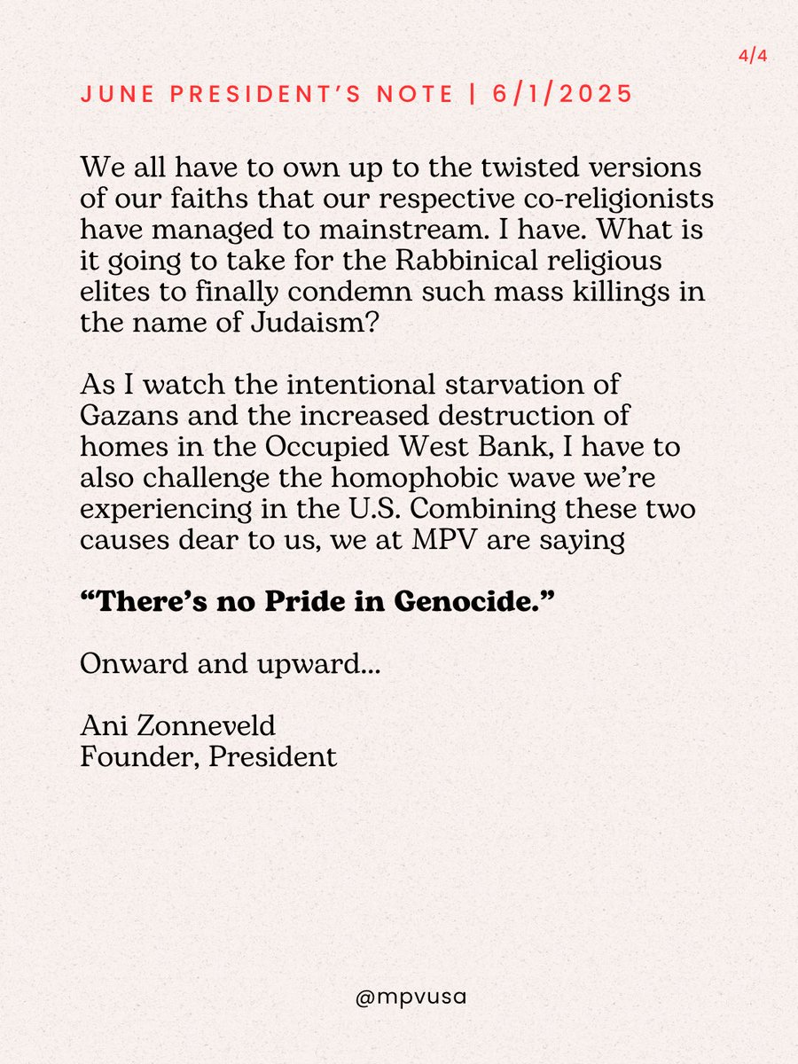 MPV (@mpvusa) on Twitter photo MPV’s June Newsletter Is out and so is the latest President’s Note by MPV’s Founder and President <a href="/AniZonneveld/">Ani Zonneveld</a>, titled “There is No Pride in Genocide”.
You can view the full newsletter and subscribe to all future newsletters on our website here: mpvusa.org/newsletters MPV’s June Newsletter Is out and so is the latest President’s Note by MPV’s Founder and President <a href="/AniZonneveld/">Ani Zonneveld</a>, titled “There is No Pride in Genocide”.
You can view the full newsletter and subscribe to all future newsletters on our website here: mpvusa.org/newsletters