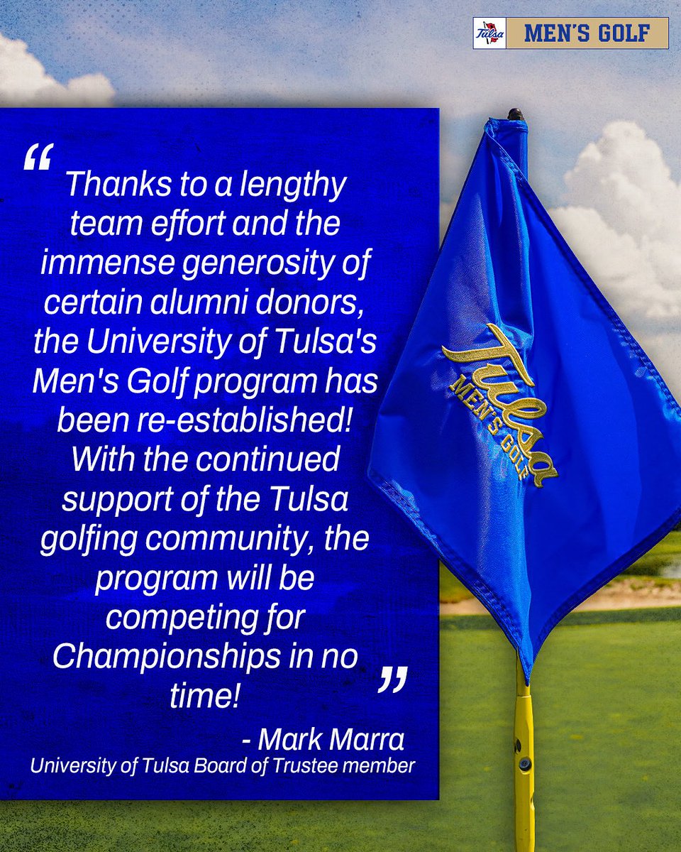TulsaMensGolf's tweet image. Board of Trustees Member Mark Marra on the addition of Tulsa Men’s Golf
#ReignCane