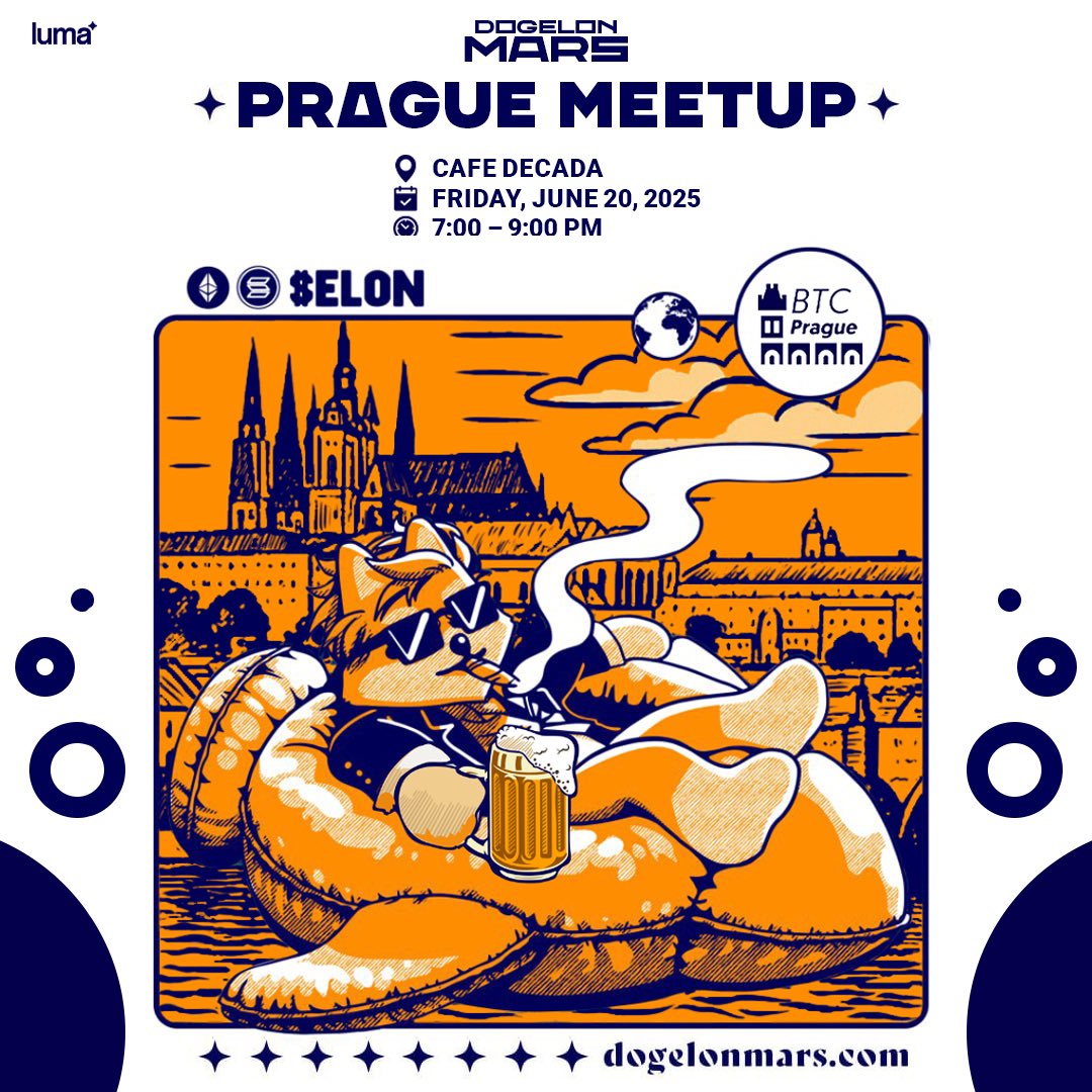 Dogelon Mars (@dogelonmars) on Twitter photo Dogelon Mars is on its way to <a href="/BTCPrague/">BTC Prague</a> 🚀✨
If you’re in town come join our Martian Meet Up this Friday
🗓️June 20th
⏰7:00 PM - 9:00 PM local time
🎟️⬇️ Dogelon Mars is on its way to <a href="/BTCPrague/">BTC Prague</a> 🚀✨
If you’re in town come join our Martian Meet Up this Friday
🗓️June 20th
⏰7:00 PM - 9:00 PM local time
🎟️⬇️