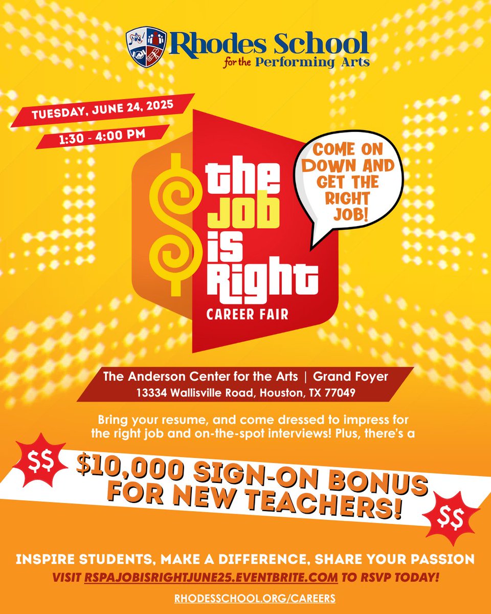 It's back! RSPA's The Job is Right Career Fair 💥 is on Tuesday, June 24th! Bring your resume &amp; come dressed to impress for networking, on-the-spot interviews, and the right job! 🎯
 ✨ RSVP today at ow.ly/hH4h50W8K5t.

#HoustonTeachingJobs #HoustonJobFair #HoustonCareers