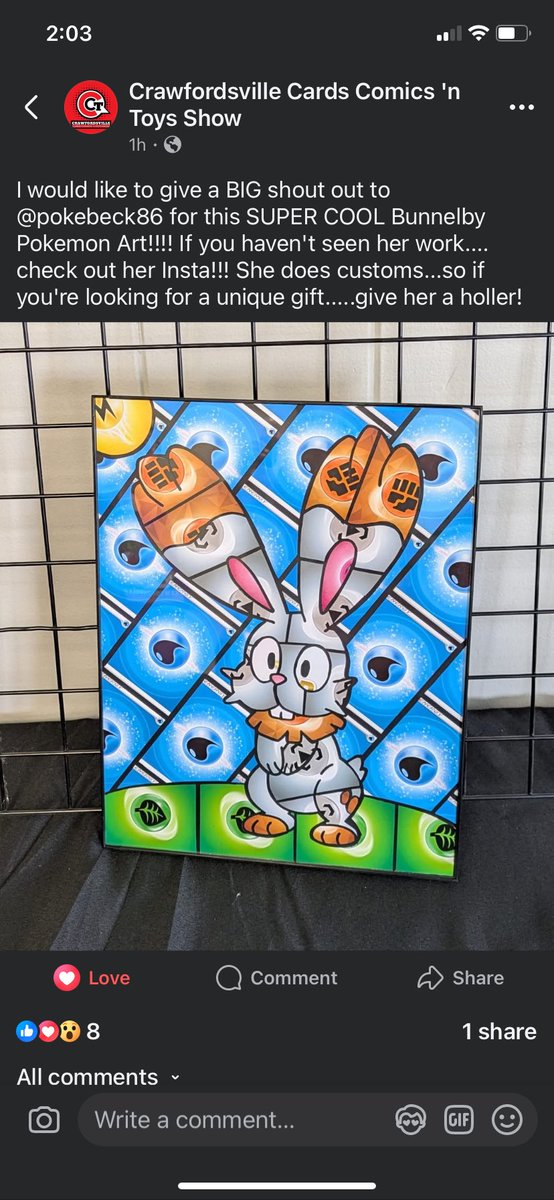Gifted this to the lady who runs the crawfordsville show because she works hard to put on a great show. Her name is Bunny so a bunnelby was a good fit! Haha!