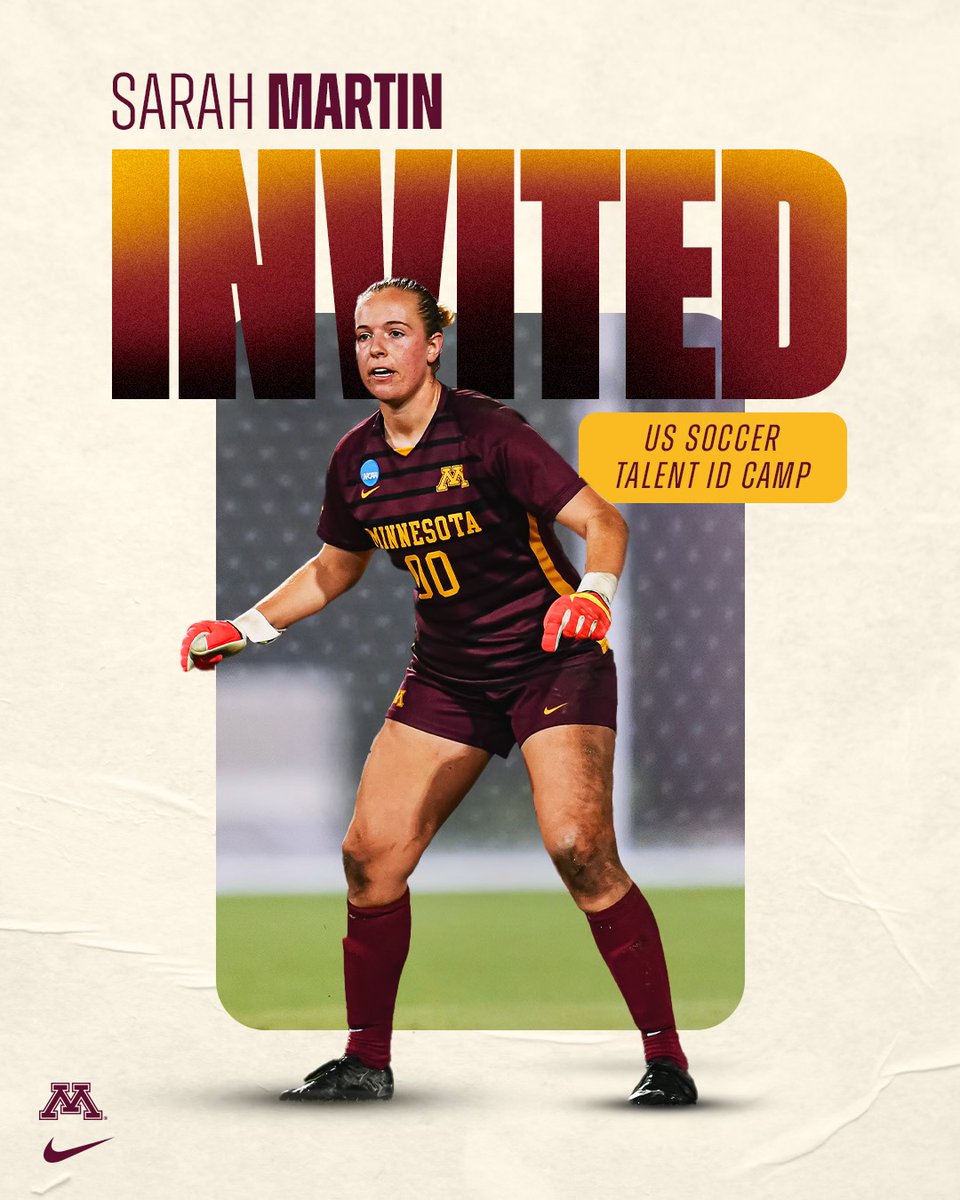 Minnesota Soccer (@gophersoccer) on Twitter photo Called Up!📞
<a href="/SarahMartin2023/">Sarah Martin</a> is 1⃣ of 4⃣2⃣ selected players to participate in the U.S. College Talent ID Camp in Atlanta!
🗞️z.umn.edu/aima
#ThisIsHome | #Gophers〽️ Called Up!📞
<a href="/SarahMartin2023/">Sarah Martin</a> is 1⃣ of 4⃣2⃣ selected players to participate in the U.S. College Talent ID Camp in Atlanta!
🗞️z.umn.edu/aima
#ThisIsHome | #Gophers〽️