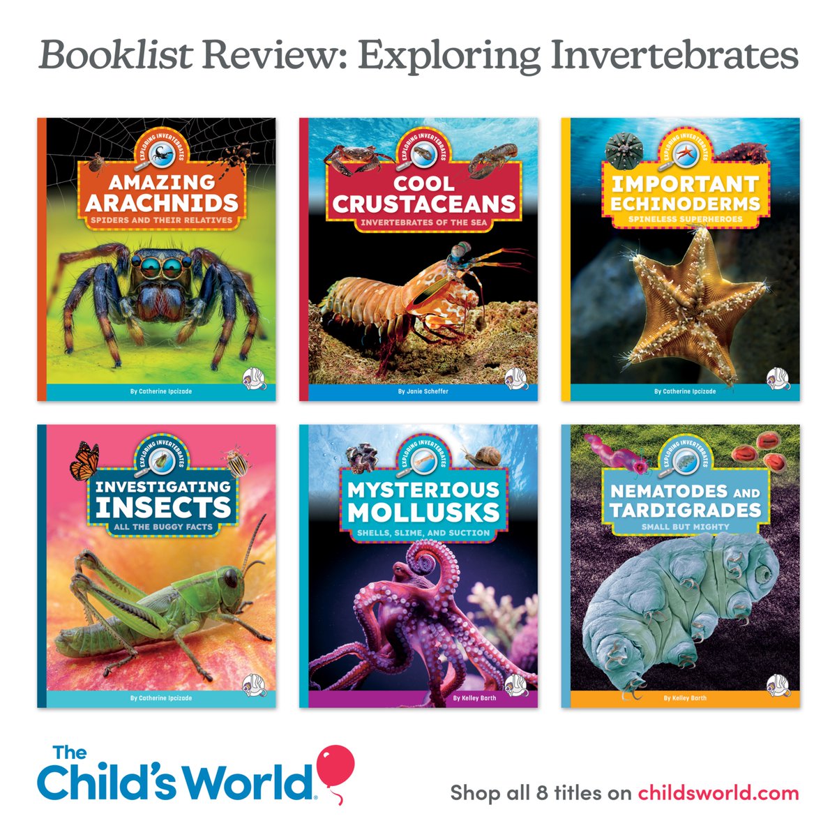 Booklist Review of EXPLORING INVERTEBRATES  

"Each title has five short chapters with a balance of text, infographics, and fun facts, and a ‘Wonder More’ section prompts readers to consider deeper questions about what they learned."      

Read review: childsworld.com/editorial_revi…