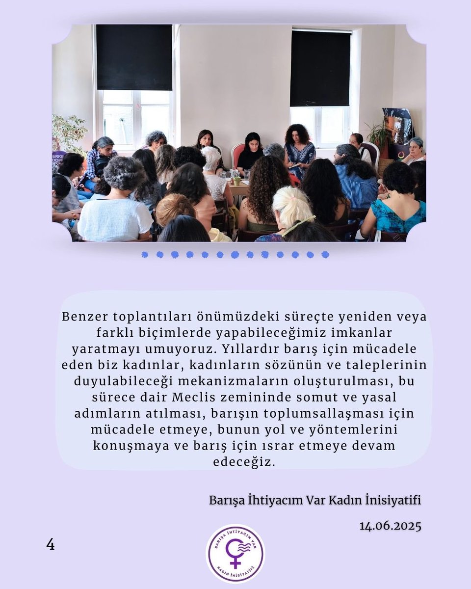 Biz, Barışa İhtiyacım Var Kadın İnisiyatifi olarak, 14 Haziran'da, İstanbul’da Feminist Mekan’da, İmralı heyetinde yer alan ve bir kadın müzakereci olan Pervin Buldan ile, barış sürecine dair sorularımızı sorabilmek, düşüncelerimizi paylaşmak üzere bir buluşma gerçekleştirdik.