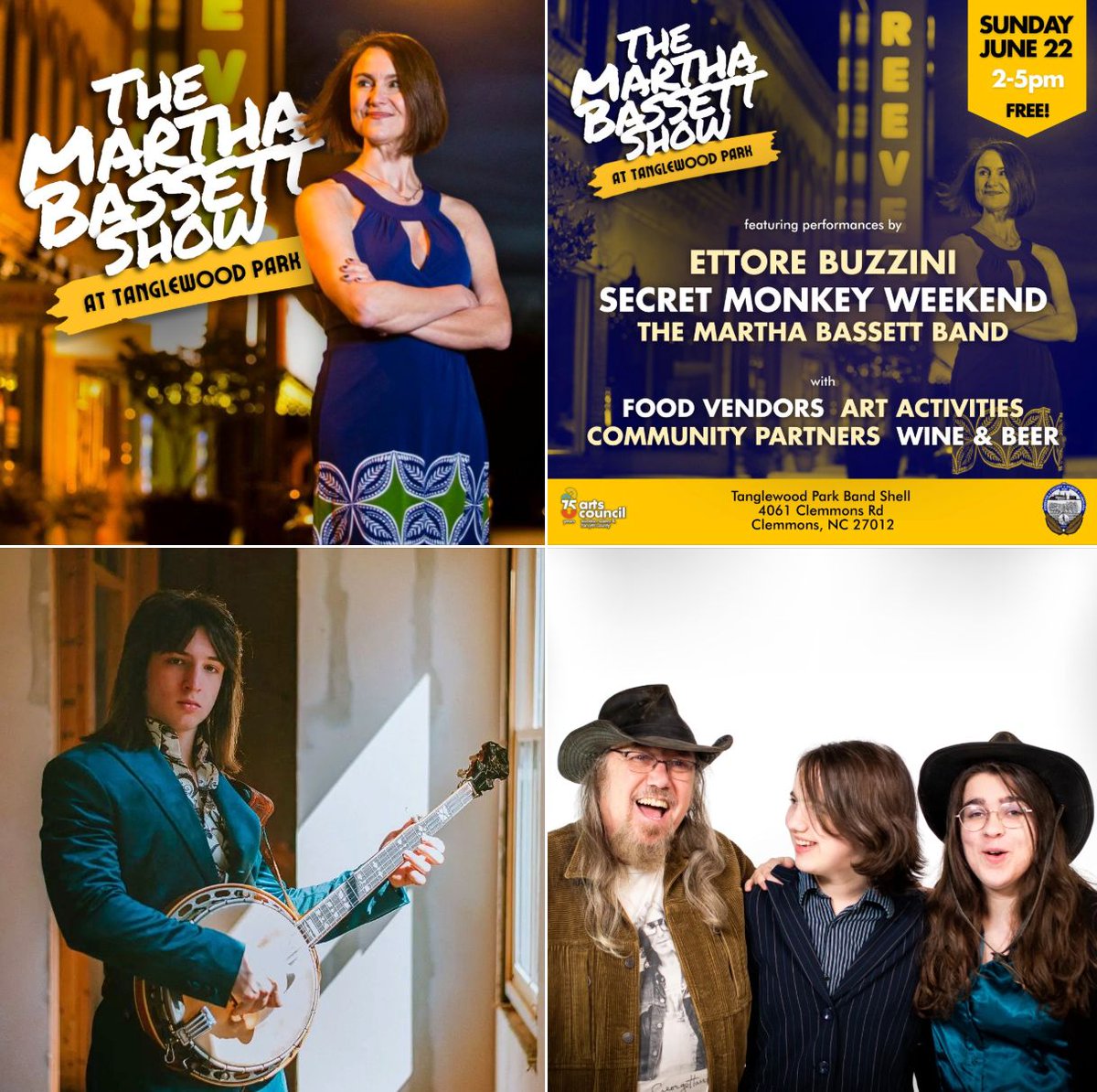 The Martha Bassett Show (@martha_b_show) on Twitter photo Join us for The <a href="/martha_b_show/">The Martha Bassett Show</a> live at <a href="/TanglewoodInNC/">Tanglewood Park NC</a> on Sunday, June 22! Enjoy a FREE concert with special guests Ettore Buzzini Band and Secret Monkey Weekend.
Once again, we are thrilled to partner with the <a href="/ArtsCouncilWS/">WSFC Arts Council</a>. Bring your lawn chairs and picnic baskets for an Join us for The <a href="/martha_b_show/">The Martha Bassett Show</a> live at <a href="/TanglewoodInNC/">Tanglewood Park NC</a> on Sunday, June 22! Enjoy a FREE concert with special guests Ettore Buzzini Band and Secret Monkey Weekend.
Once again, we are thrilled to partner with the <a href="/ArtsCouncilWS/">WSFC Arts Council</a>. Bring your lawn chairs and picnic baskets for an