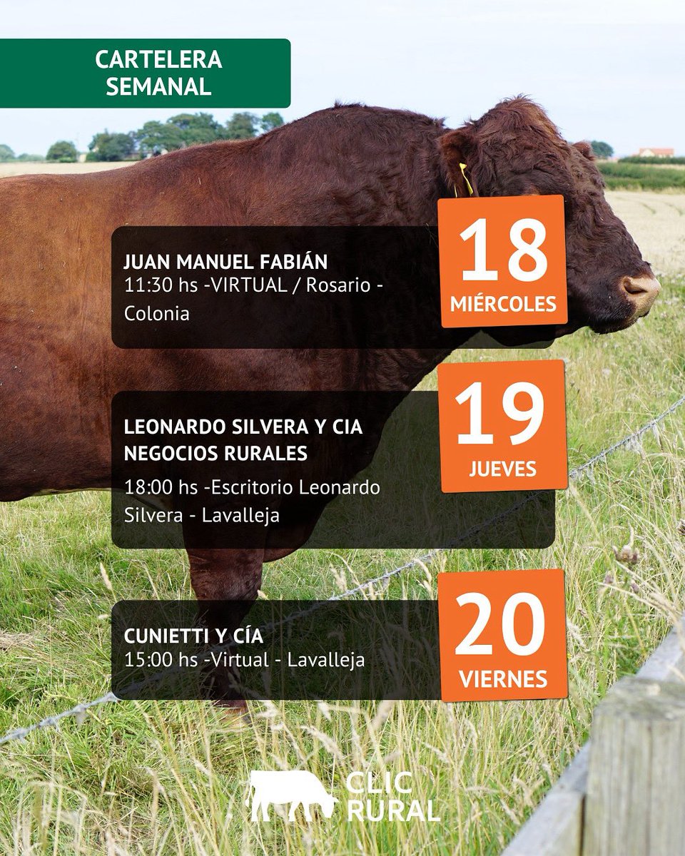 📢 Cartelera semanal de ClicRural!⁣⁣⁣⁣

🌟 Descargate la APP CLICRURAL y seguí todos en VIVO 📲⁣⁣⁣⁣⁣⁣⁣⁣⁣⁣⁣⁣⁣⁣⁣⁣⁣⁣⁣⁣⁣⁣⁣⁣⁣⁣⁣⁣⁣⁣⁣⁣⁣⁣⁣

Ingresá en clicrural.com.uy 💻
A tan solo un clic 

📡 ClicRural La Fuerza Digital 💪
