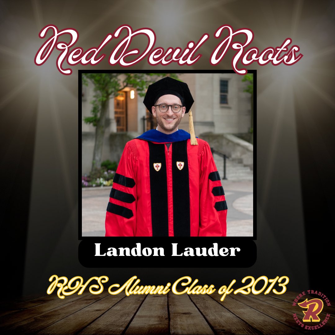 🎓 Red Devil Alumni Spotlight!

Congratulations to Landon Lauder, RHS Class of 2013, on graduating with a Ph.D. from Boston University! He will remain in Boston to begin his teaching career.

We’re proud to see our Red Devils
achieving great things!