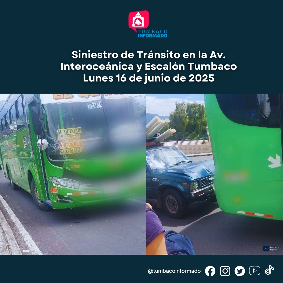 #ATENCION 
A las 11h30 de este lunes se registró un siniestro de tránsito en la Av. Interoceánica y Escalón #Tumbaco a la altura del Complejo deportivo Manuel Jivaja. Tome precauciones cuando llueve y la calzada está mojada