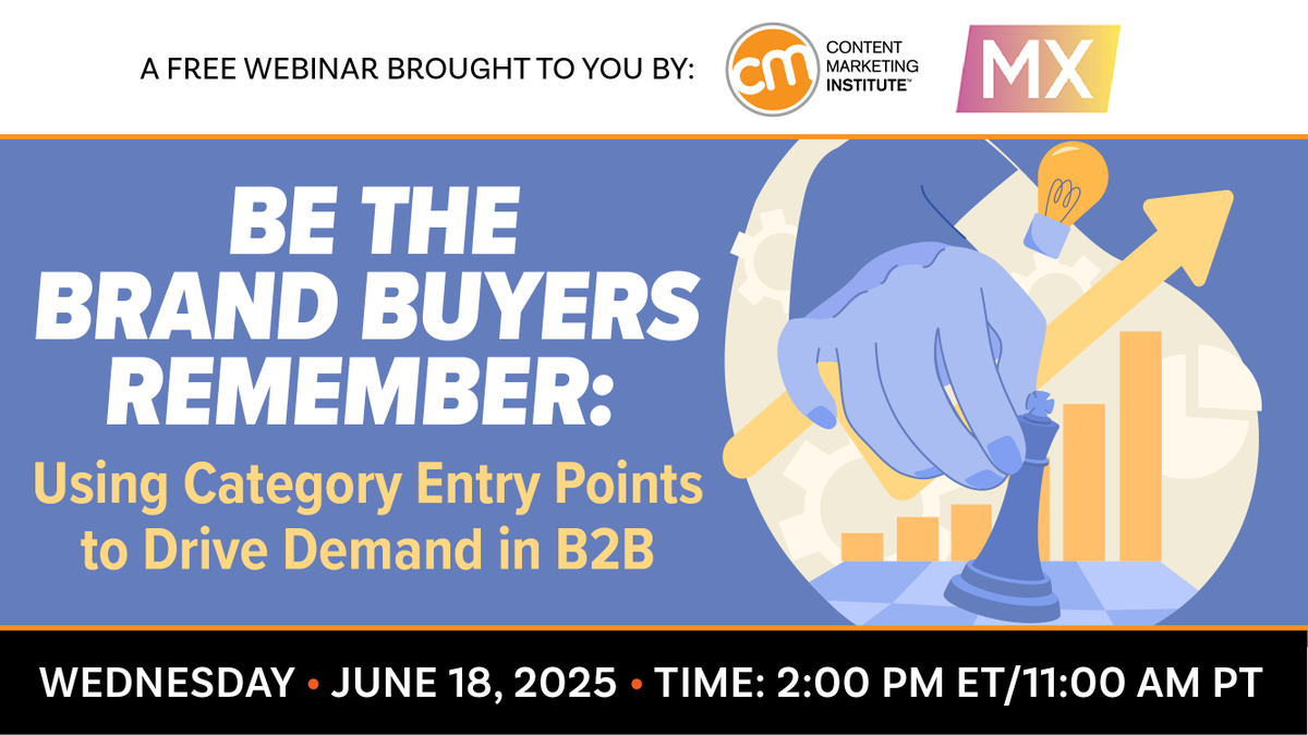 The MX Group (@mxgroup) on Twitter photo Most B2B brands don’t lose to the competition — they lose to not being remembered. Join us Wed, June 18, 1pm CT (11 PT) to learn what's required to influence B2B buyer behavior. Be remembered, win the moment.
hubs.la/Q03rS5VC0
#B2B #Marketing #TheMXGroup <a href="/CMIContent/">Content Marketing Institute</a> Most B2B brands don’t lose to the competition — they lose to not being remembered. Join us Wed, June 18, 1pm CT (11 PT) to learn what's required to influence B2B buyer behavior. Be remembered, win the moment.
hubs.la/Q03rS5VC0
#B2B #Marketing #TheMXGroup <a href="/CMIContent/">Content Marketing Institute</a>