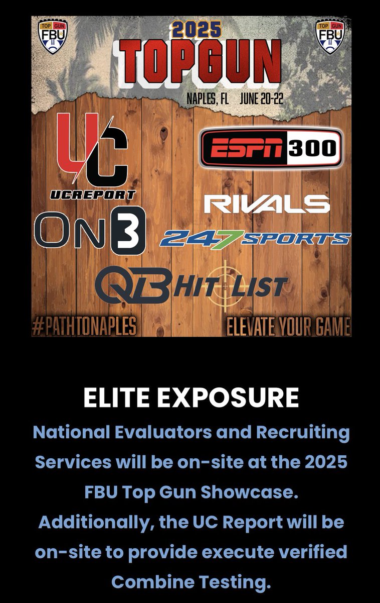 QBHitList's tweet image. QB’s, do you want to get noticed? @QBHitList will be attending @FBUcamp TOP GUN this weekend, in Naples, FL. 

We’ll be evaluating QB’s for our QBHL Top Rankings/Watch List 

#GetNoticed