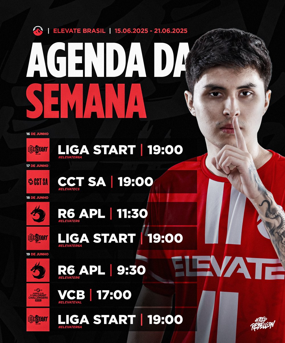 Vocês estão preparados? Semana cheia de Elevate Brasil em todos os servidores. 🤩

#RedRebellion