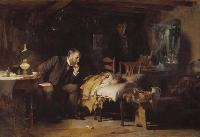 This painting (Fildes’ The Doctor) is like a Rorschach test of how I’m feeling as a physician 

Often I see the virtue of presence, where we literally cultivate our bedside manner 

Other times I discern the intractable progression of disease we are powerless to halt 

It’s both