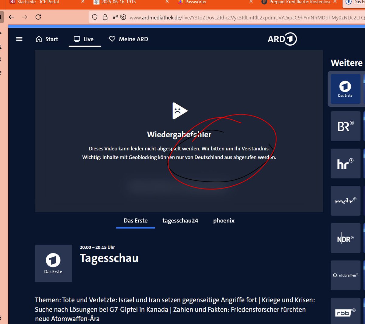 Geoblocking in der Bahn zwischen Erfurt und Nürnberg