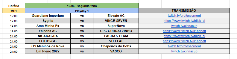 LIGA START 

O Berço do Tier 2 brasileiro volta forte novamente, 16 equipes brigam pelo torneio mais tradicional do Tier 2.

RODADA 1 - TRANSMISSÕES