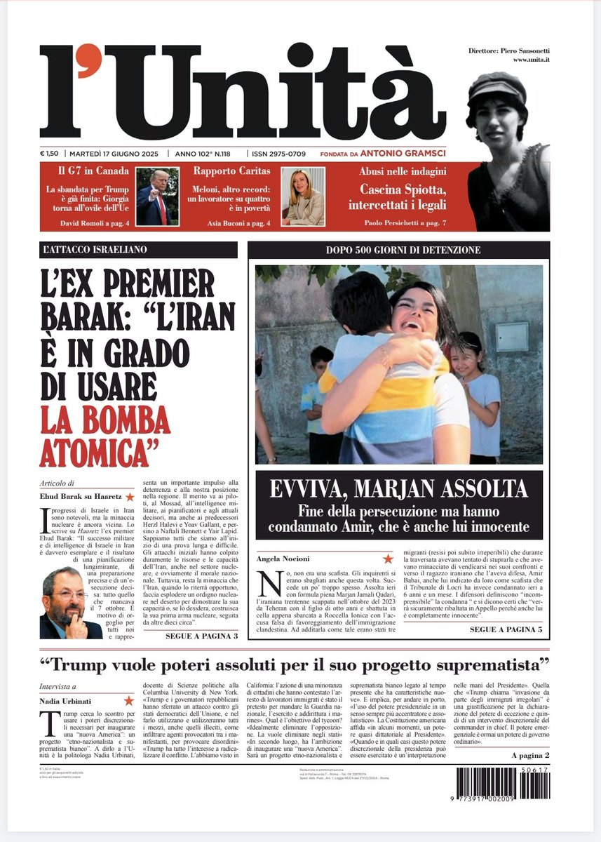 📰 La prima pagina dell’#Unità del #17giugno

Abbonati subito: bit.ly/ABBONATI-SUBITO