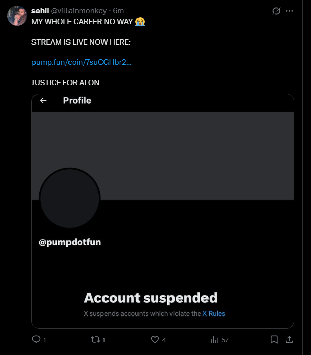 Wow Sahil hit 8K this time before rugging.    <a href="/villainmonkey/">sahil</a> :   "all my tokens bond"   
He gave it a solid hour though....  
pump.fun/coin/7suCGHbr2…
The wine glass full of soaking cigs is a classy look.  
retweet this far and wide.