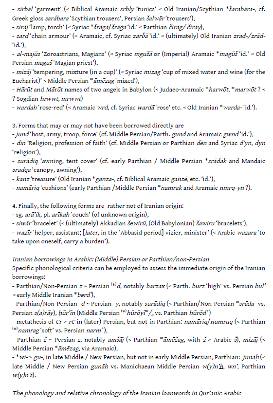milan_zilan's tweet image. Fascinating article: On the (Middle) Iranian borrowings in Qur’ānic (and pre-Islamic) Arabic (J. Cheung, 2016). See words like Gunah, Zûr, Rozik, Gund/Jund, Ifrît, Paridaiza & Firdaws, Genc/Kanz and, of course, Dîn! shs.hal.science/halshs-0144586…