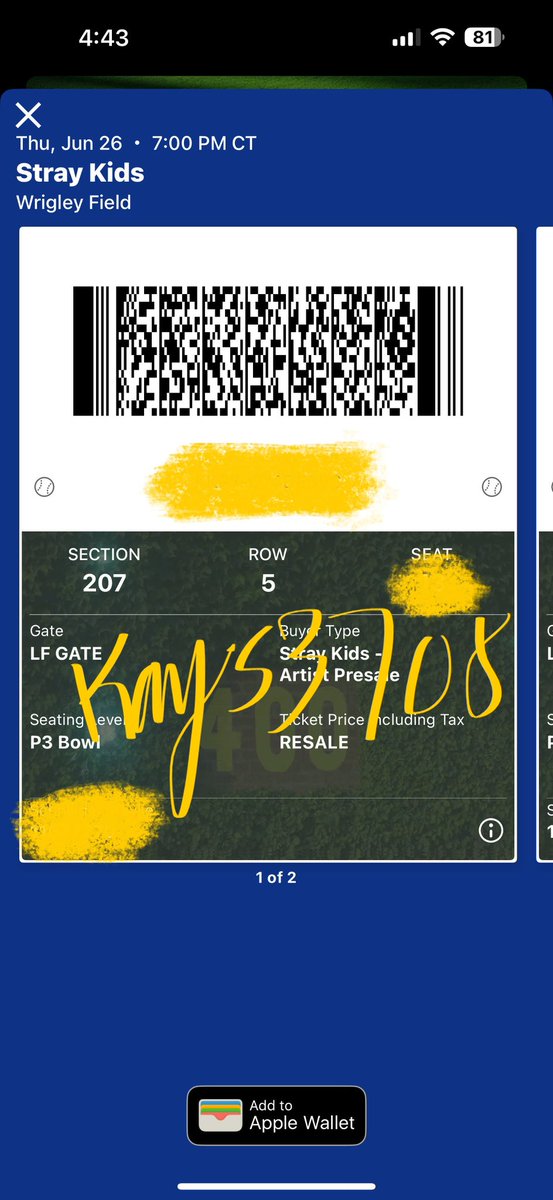 kays3708's tweet photo. Also WTS 2 Stray Kids tickets for Chicago June 26th. Bought these resale and just trying to get what I paid for them - $375 each OBO via PayPal g&amp;s. Moving so I can’t go 😢

#skz #StrayKids_dominATE #wrigleyfield #Chicago #wts #StrayKids https://t.co/N7g4BSzKL6