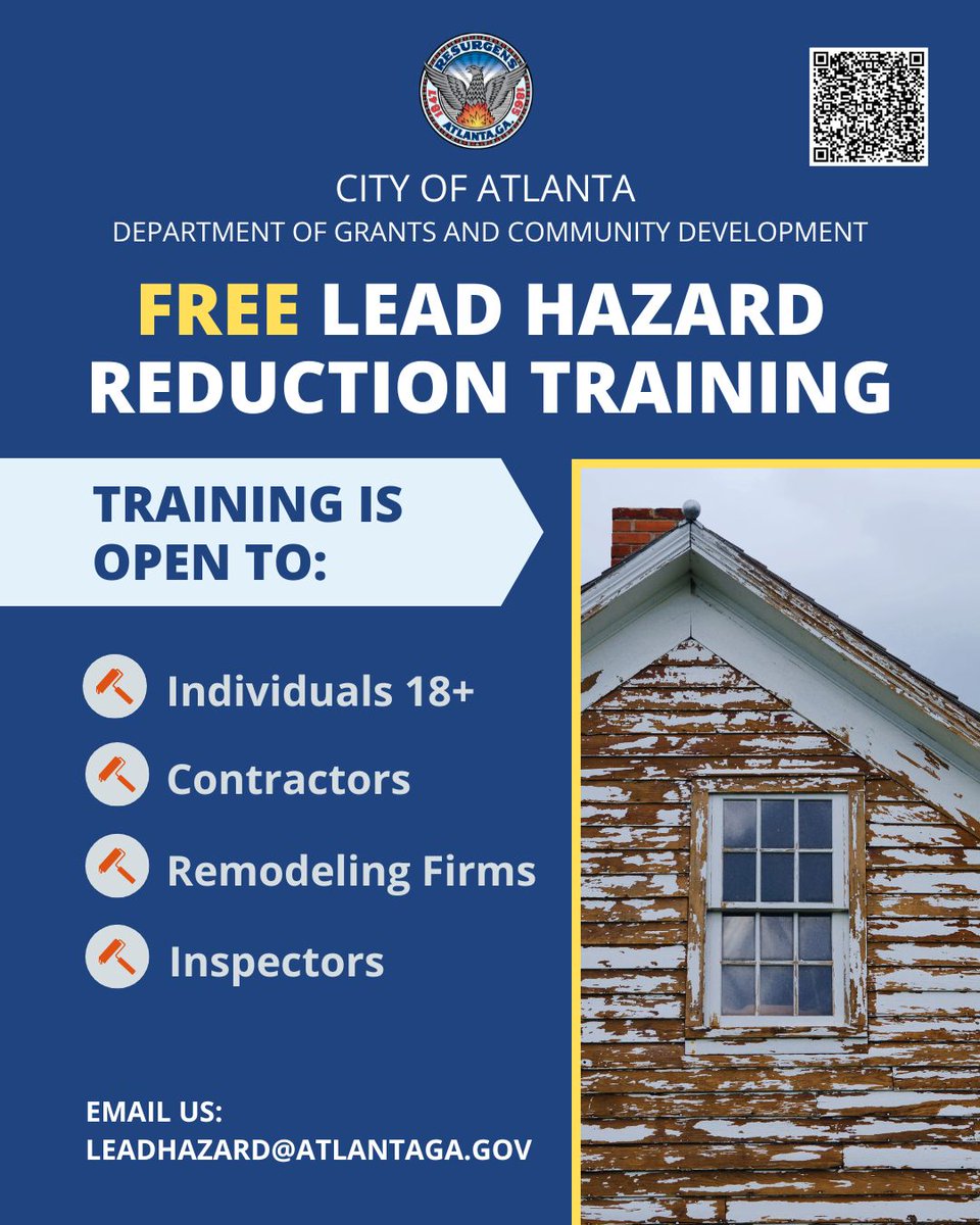 FREE Lead Hazard Reduction Training

The Department of Grants and Community Development is offering FREE Lead Hazard Reduction Training. This opportunity is open to individuals 18+, contractors, remodeling firms, inspectors, and more.

For more information or to register, email