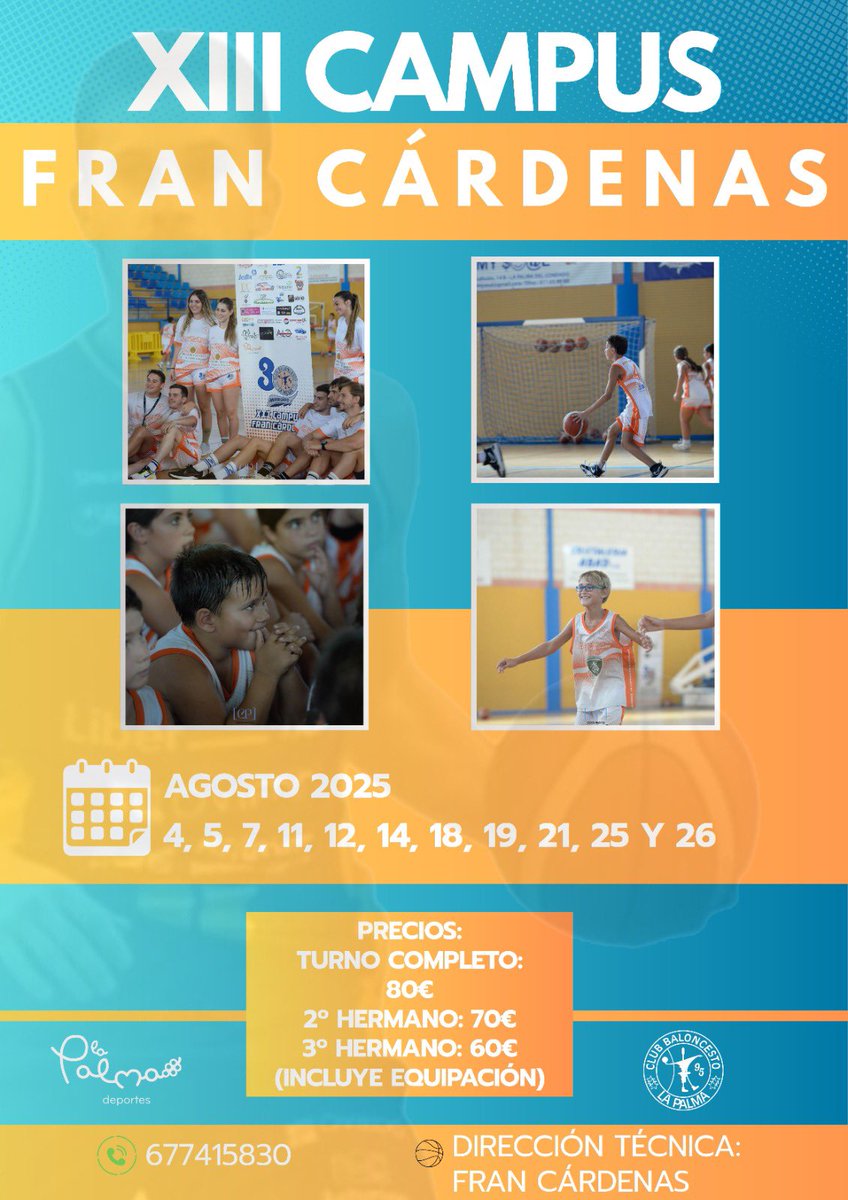 JUEGA EN VERANO

Os pasamos la información de las dos actividades que realizaremos durante los meses de verano: julio con la I Tecnificación de Verano "Fran Cárdenas" y agosto con el XIII Campus "Fran Cárdenas"

Apúntate💙🧡

docs.google.com/forms/d/1LPi-z…

docs.google.com/forms/d/12eTjp…