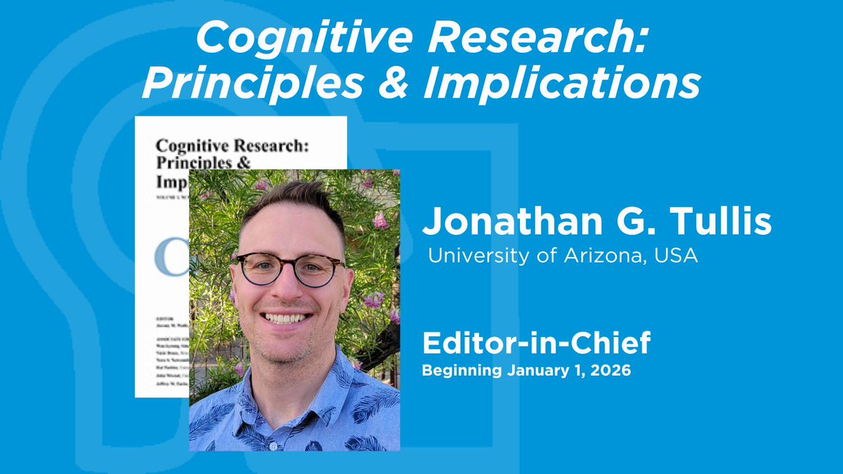 Psychonomic_Soc's tweet image. We are pleased to announce that Jonathan G. Tullis, University of Arizona, USA, will serve as the new Editor-in-Chief of CR:PI. Please join us in extending our congratulations to Jonathan. bit.ly/4l6plFp #gocrpi buff.ly/QjkOnNH