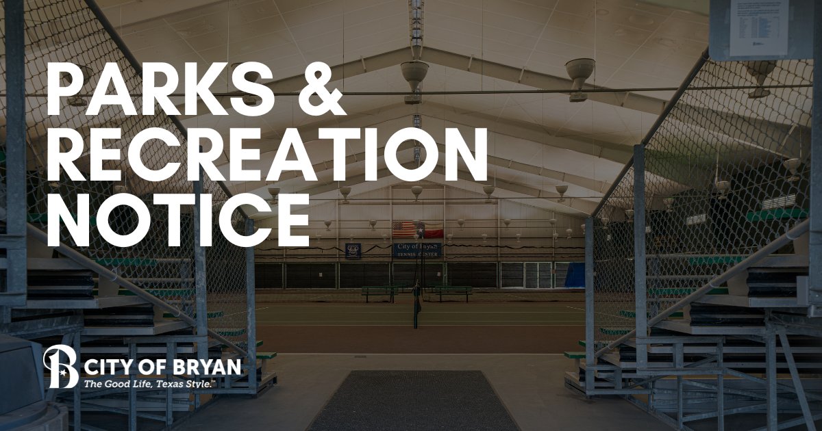 CityofBryan's tweet image. 🏓 The Bryan Tennis Center at Austin’s Colony Park will be closed Wednesday, June 18, from 6 a.m. – 5 p.m. for court cleaning.  

Want to learn more about the facility? Start here ➡️ bit.ly/3GwQ2PE

#BCSTX