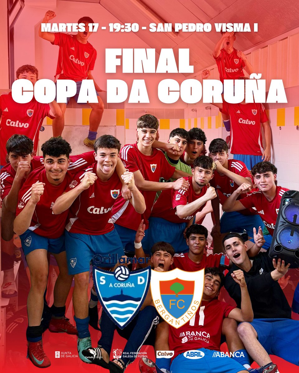 𝐁𝐀𝐒𝐄 𝐁𝐄𝐑𝐆𝐀𝐍 | FINAL #CopaDaCoruña 

🏆 Os nosos cadete A e infantil A xogan mañá martes as finais da #CopaDaCoruña. 

📍 San Pedro Visma I 
🆚 <a href="/UralEspanol/">Ural-Español c.f.</a> (17:45)
🆚 <a href="/OrillamarSD/">Orillamar, SD</a> (19:30)

Imos con todo rapaces! Dádelle moito lume! 🔥 

#ForzaBergan 🔴🔵
