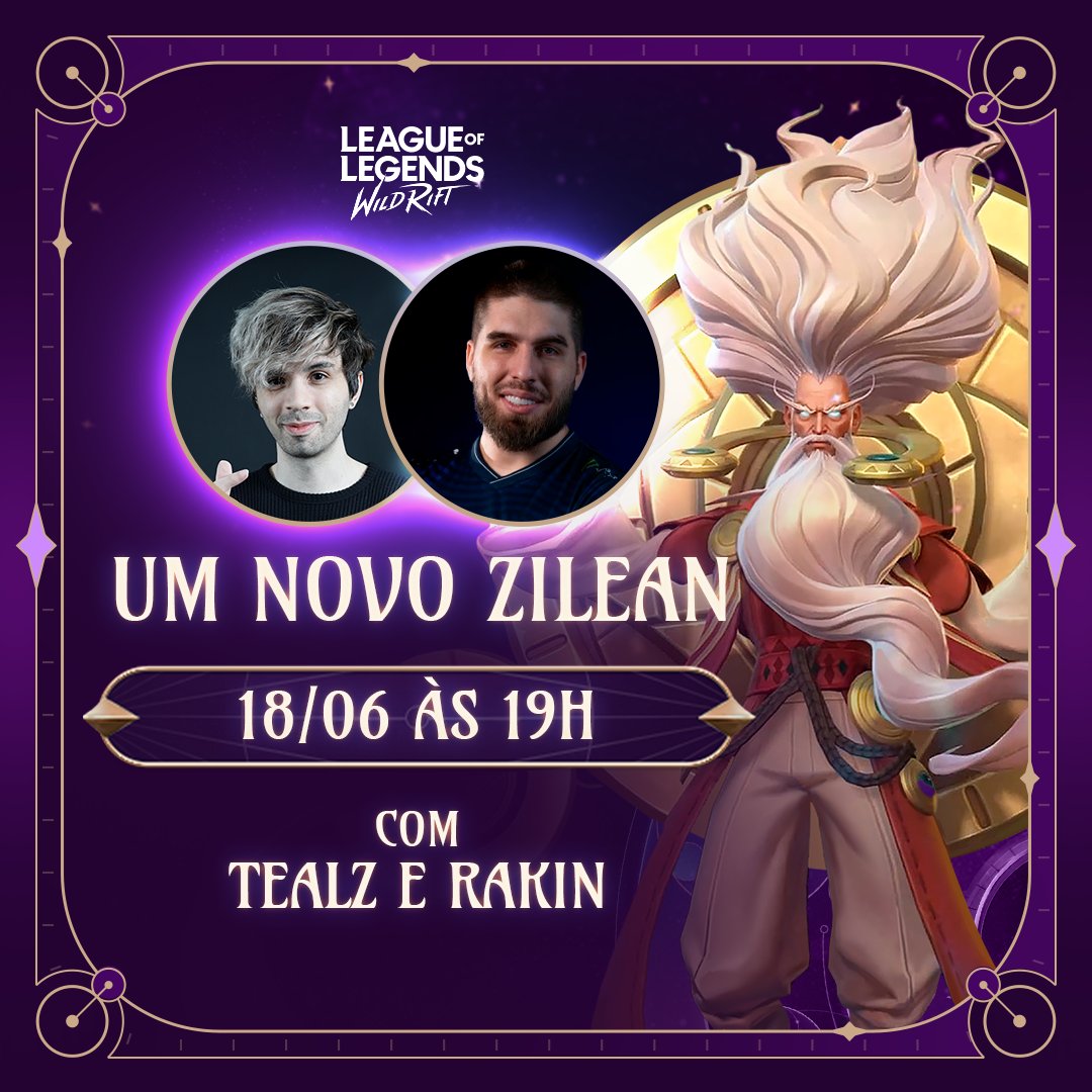 O caminho é sempre o mesmo ⏳

No dia 18/06 a partir das 19h, <a href="/Tealzlol/">Tealz</a> e <a href="/Rakin/">Rakin #ASRPG</a> serão nossos guardiões do tempo, em uma live especial mostrando tudo sobre o novo campeão que chegou ao Wild Rift!

👉 twitch.tv/tealzlol
👉 twitch.tv/rakin