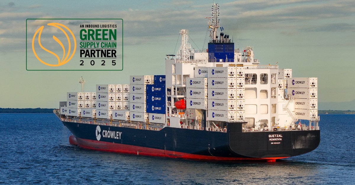 CrowleyMaritime's tweet image. We are proud to be named a 2025 G75 Green Supply Chain Partner by @ILMagazine. From our all-electric tug in San Diego to our newest LNG-powered containerships, our teams strive every day to help our communities reduce environmental impacts through innovations.