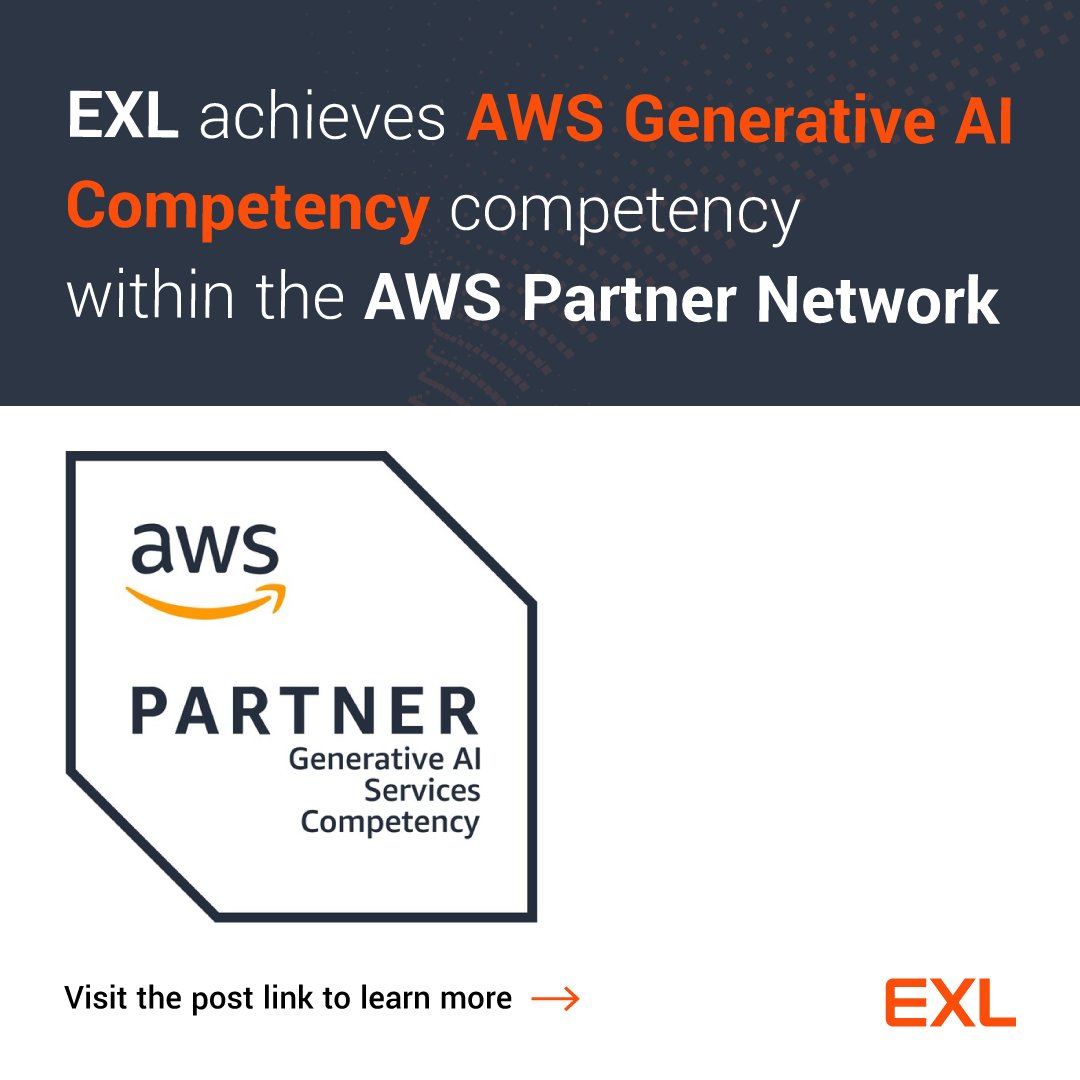 We’re proud to share that EXL has achieved AWS Generative AI Competency! This recognition highlights our deep GenAI expertise and commitment to building impactful AI solutions with AWS. Learn more: exlservice.com/about/newsroom…