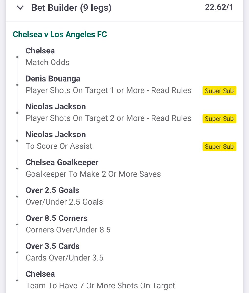 Chelsea vs Los Angeles FC Bet Builder

@ 23.62 odds

❤️this tweet if you back it!