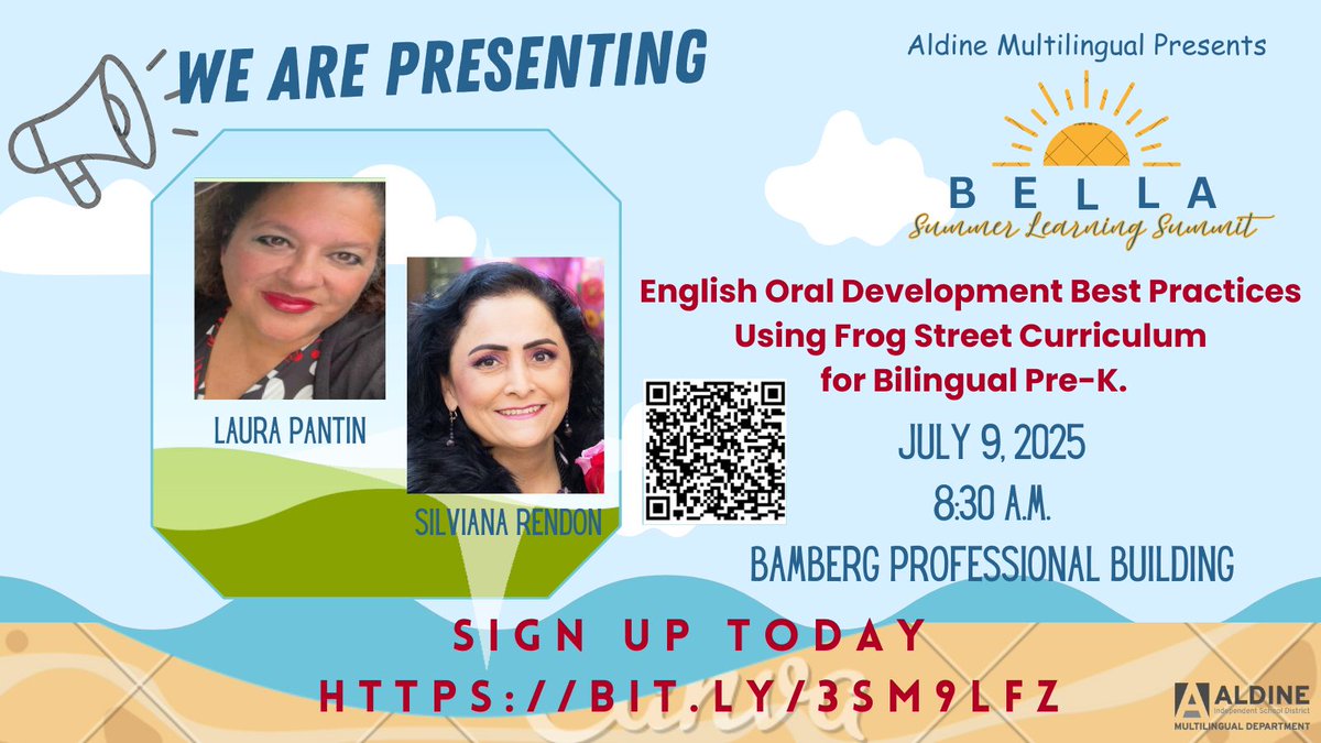 Silviana Rendon🇨🇴🇺🇸 (@rendongl401) on Twitter photo We are absolutely happy to present at #BELLAINSTITUTE on July 9 & 10, 2025.
English Oral Development Best Practices
Using Frog Street Curriculum
for Bilingual Pre-K.
bit.ly/3SM9lfz
sites.google.com/aldineisd.org/…
<a href="/JuanToscanoG/">Juan Toscano</a> <a href="/GomezTempleton/">Mrs. Gómez-Templeton</a> <a href="/GarciaLeza_AISD/">Garcia-Leza Primary</a> <a href="/Hinojosa_AISD/">Hinojosa Primary</a> We are absolutely happy to present at #BELLAINSTITUTE on July 9 & 10, 2025.
English Oral Development Best Practices
Using Frog Street Curriculum
for Bilingual Pre-K.
bit.ly/3SM9lfz
sites.google.com/aldineisd.org/…
<a href="/JuanToscanoG/">Juan Toscano</a> <a href="/GomezTempleton/">Mrs. Gómez-Templeton</a> <a href="/GarciaLeza_AISD/">Garcia-Leza Primary</a> <a href="/Hinojosa_AISD/">Hinojosa Primary</a>