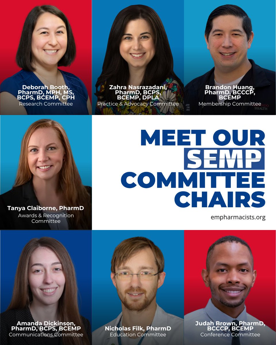 Excited to announce the new Committee Chairs for the Society of Emergency Medicine Pharmacists!  These leaders will drive our mission forward in Research, Education, Advocacy, &amp; more.

Welcome aboard, everyone!