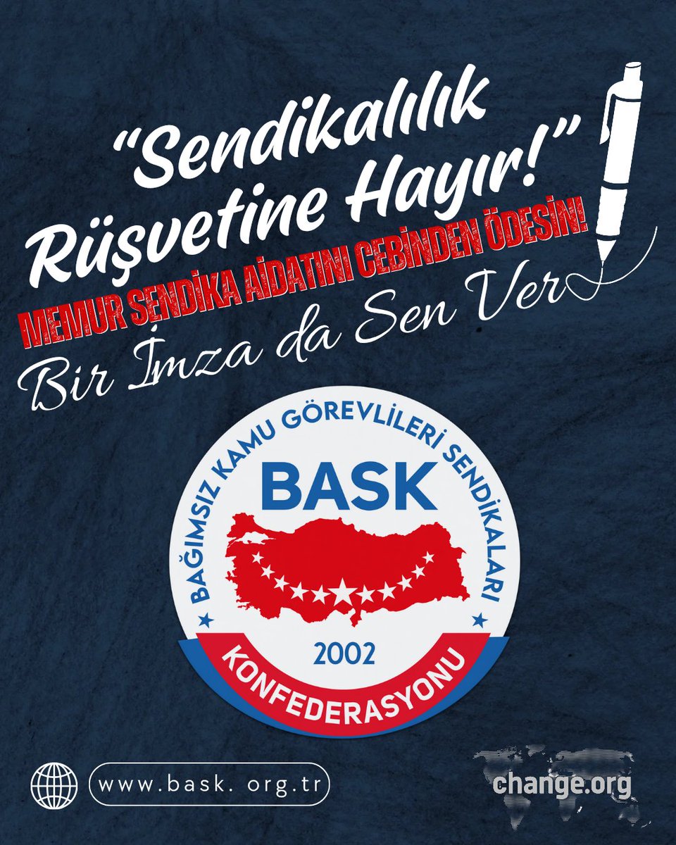 “Sendikalılık Rüşvetine Hayır!”

Memur Sendika Aidatını Cebinden Ödesin!

Bir İmza da Sen Ver

Sendika üyesi kamu görevlilerine aylık olarak “toplu sözleşme ikramiyesi” adıyla verilen ödenti temsil yarışındaki konfederasyonlar arasında rekabet konusudur. Uluslararası Çalışma