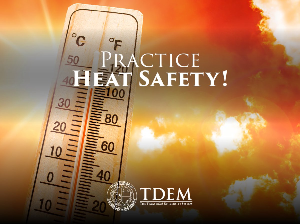 Practice heat safety! Stay cool &amp; hydrated.☀️

➡️ Check-in on loved ones 👍
➡️ Locate cooling centers 📍
➡️ Know heat illness signs 🥵

Beat the heat safely: ready.gov/heat

#txwx