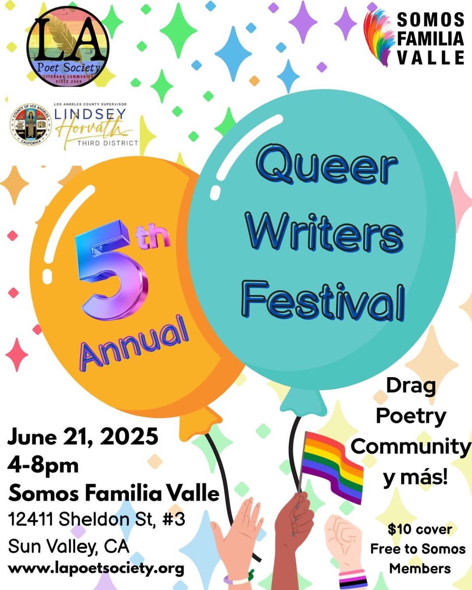 You are invited to celebrate PRIDE with us Los Angeles Poet Society 5th Annual Queer Writers Festival! Mark your calendars for June 21, 2025, from 4-8pm.