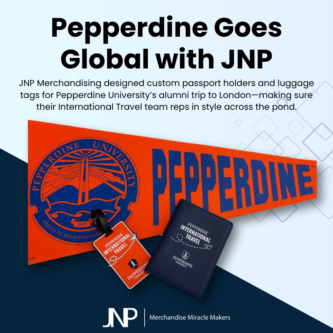 JNPMerch's tweet image. 🌍 Jet-set and branded to perfection.
Pepperdine University took off for London and trusted us to craft the look. 

Let your brand travel well.
Call our Merchandise Miracle Makers at (310) 600-7567 today!

#TravelMerch
