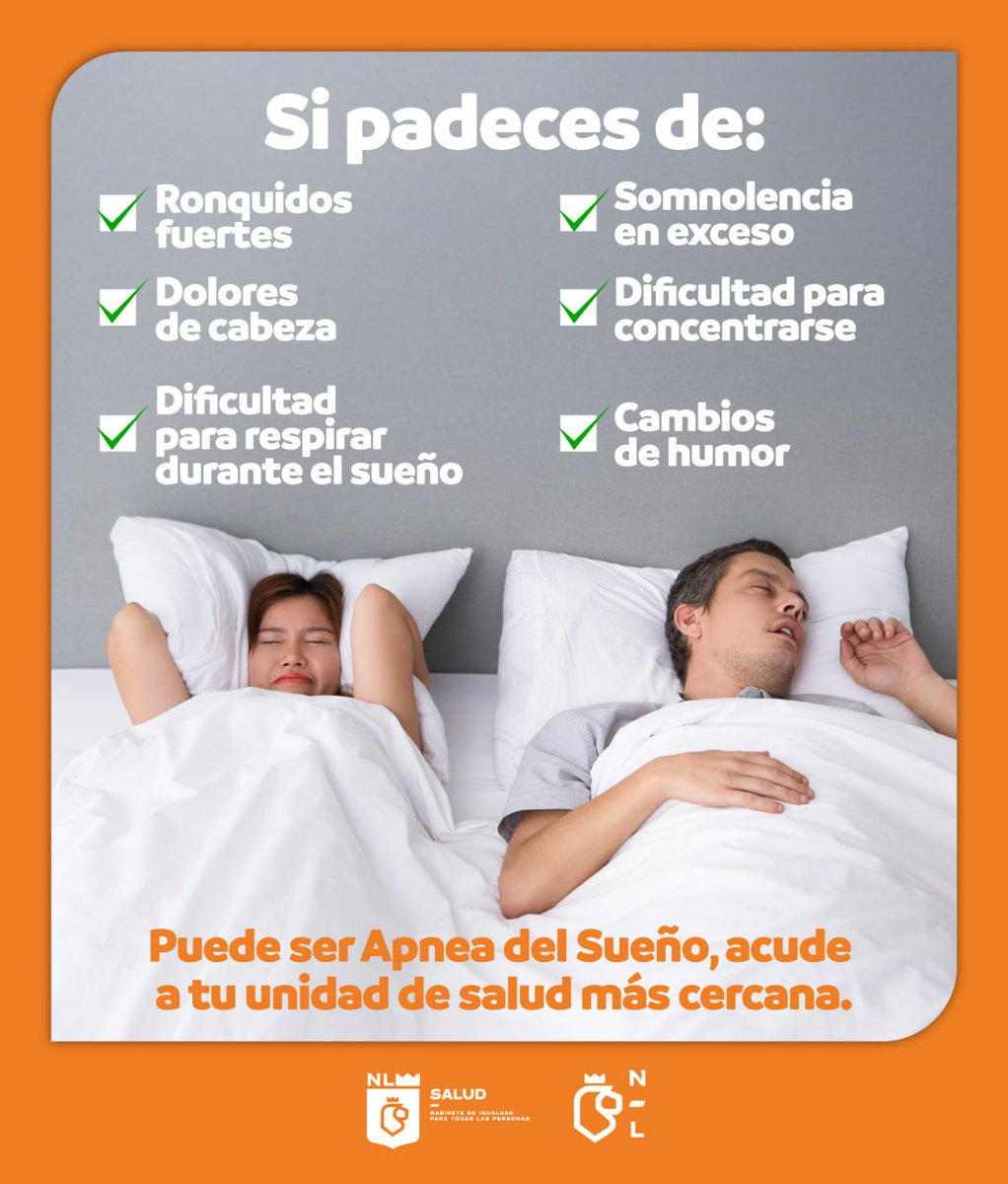¿Roncas fuerte y te sientes cansado durante el día?

Podría ser apnea del sueño. 😴

Un trastorno que interrumpe tu respiración al dormir y afecta tu salud sin que te des cuenta.

Dormir bien es parte de vivir bien.

Acude a tu unidad de salud más cercana si presentas síntomas