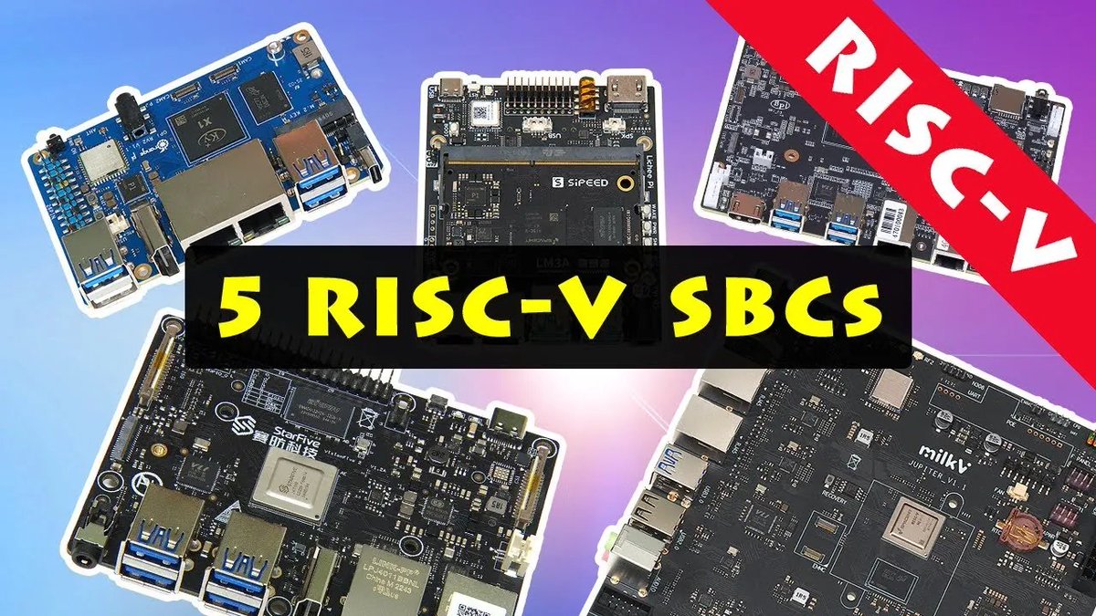risc_v's tweet image. Explaining Computers recently put five RISC-V SBCs to the test: Orange Pi RV2, Banana Pi BPI-F3, Cyped Lite Pi 3A, Milk-V Jupiter, and VisionFive 2. From performance benchmarks and software support to storage speeds and power efficiency, each board highlighted progress and…