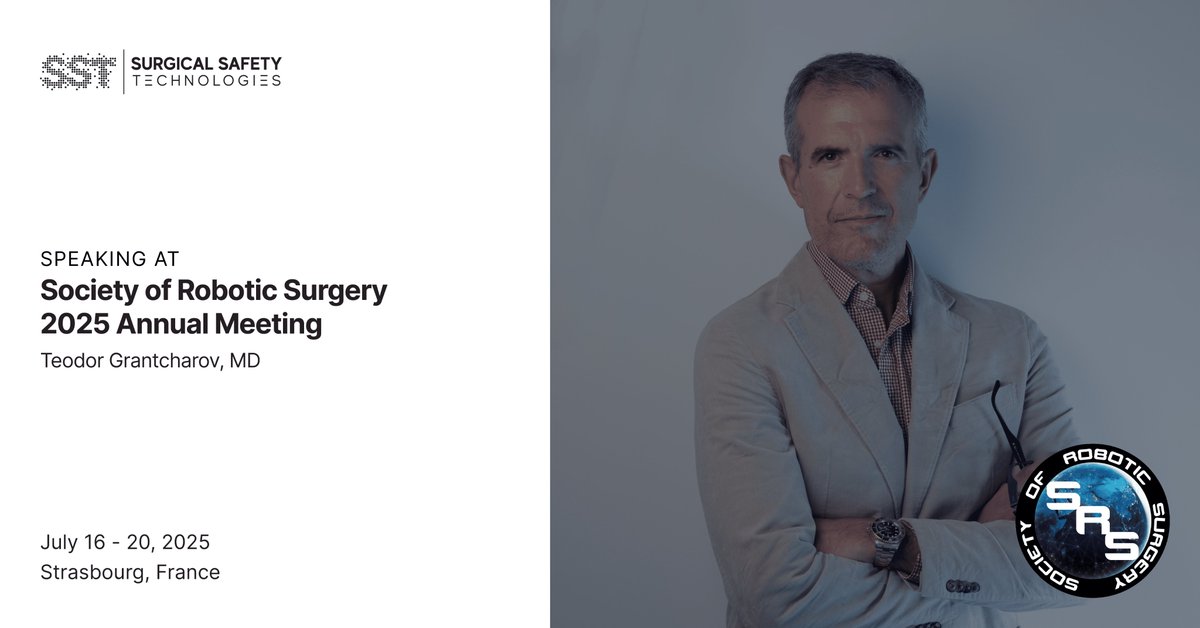 Surgical Safety Technologies (@surgicalsafety) on Twitter photo Are you attending the <a href="/socroboticsurg/">Society of Robotic Surgery | SRS</a> 2025 Annual Meeting in Strasbourg?
Our Founder, <a href="/TGrantcharovMD/">Teodor Grantcharov</a>, will be speaking during the following sessions:
‣ Wednesday, July 16 at 11:00 am - Accelerating Learning: What validated AI tools are available and how do they work?
‣ Are you attending the <a href="/socroboticsurg/">Society of Robotic Surgery | SRS</a> 2025 Annual Meeting in Strasbourg?
Our Founder, <a href="/TGrantcharovMD/">Teodor Grantcharov</a>, will be speaking during the following sessions:
‣ Wednesday, July 16 at 11:00 am - Accelerating Learning: What validated AI tools are available and how do they work?
‣