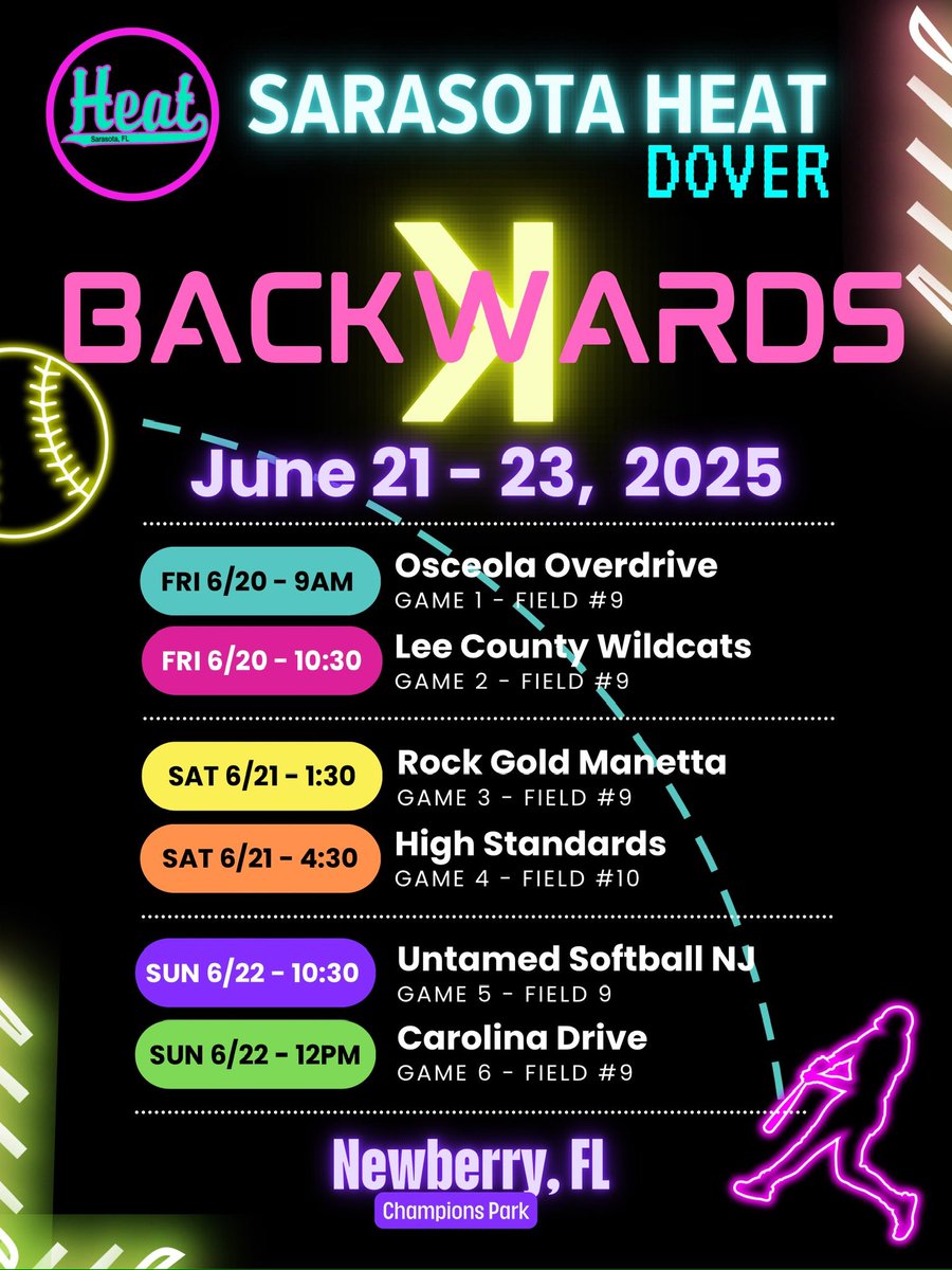 Fresh of our trip to TopGun we are gearing up for the Backwards K Jax Camp &amp; Showcase this next weekend in Newberry.

Check out our game schedule and our pinned post to meet each of our 2025 Summer players.

#turnuptheheat #theheatison #summerheat 

<a href="/LineDsoftball/">Line Drive Media</a> <a href="/SoFlaFastpitch/">South Fla Fastpitch Group</a>